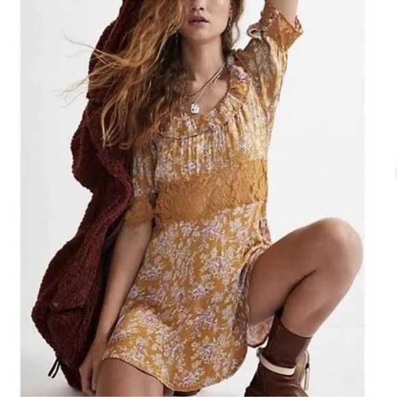 Free People Lucie Boho Lace Mini Dress - Picture 1 of 2